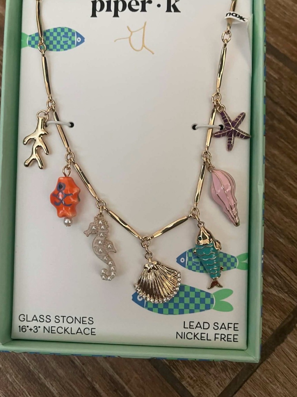 piper•k Gold Charm Necklace with Multicolor Sea-Life Charms